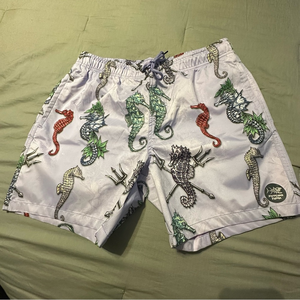 Psycho Tuna‎ Mens Sea Horses Light Lavender Board Swim Shorts Trunks Size L
